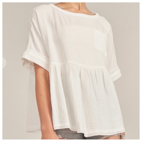 38 Boho Oversized Gauze Short Sleeve Top - Picture 3 of 5
